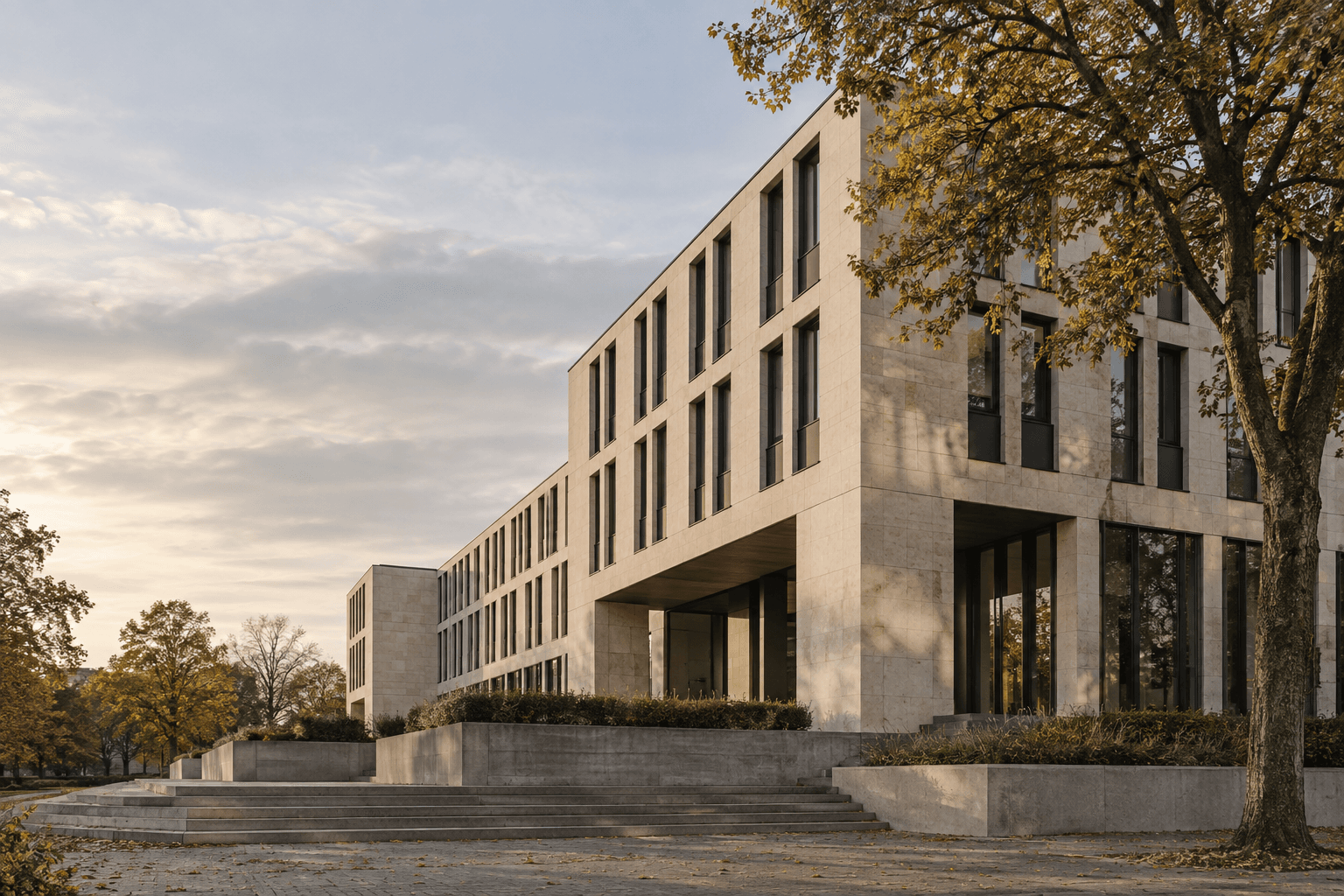 Zeitgenössische Architektur aus hellem Naturstein